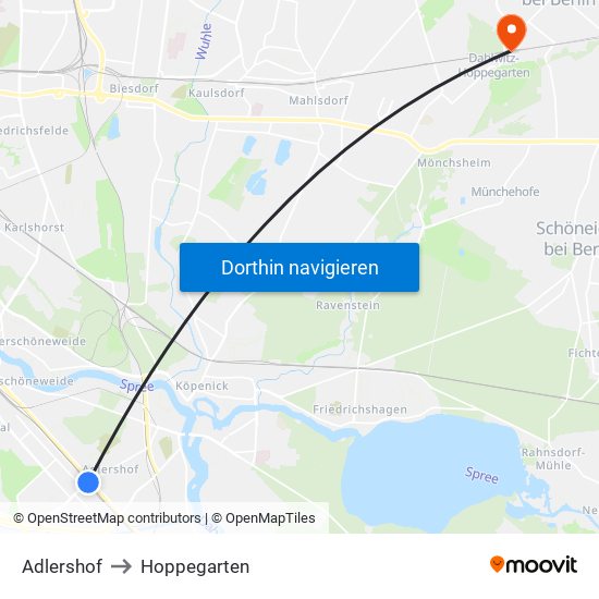 Adlershof to Hoppegarten map