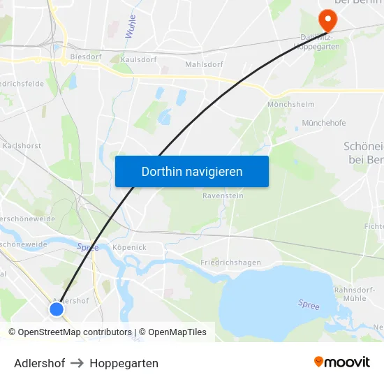 Adlershof to Hoppegarten map