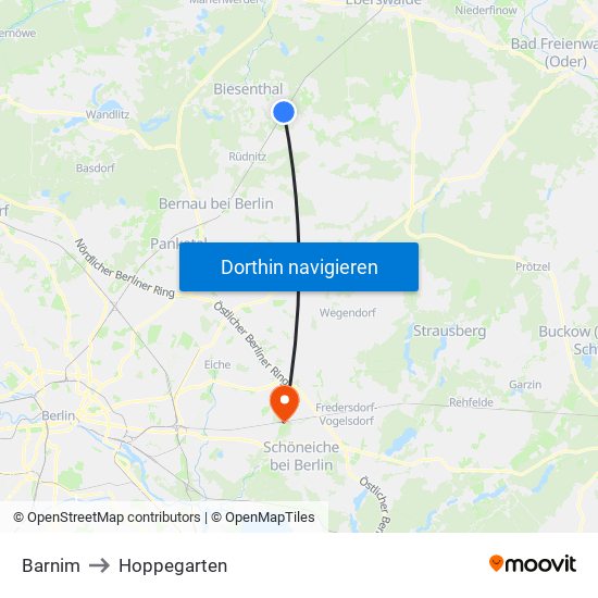 Barnim to Hoppegarten map