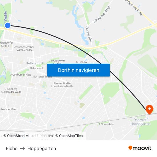 Eiche to Hoppegarten map
