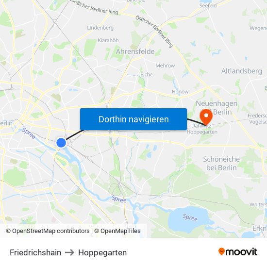 Friedrichshain to Hoppegarten map