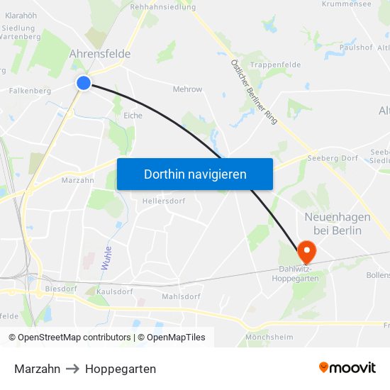 Marzahn to Hoppegarten map