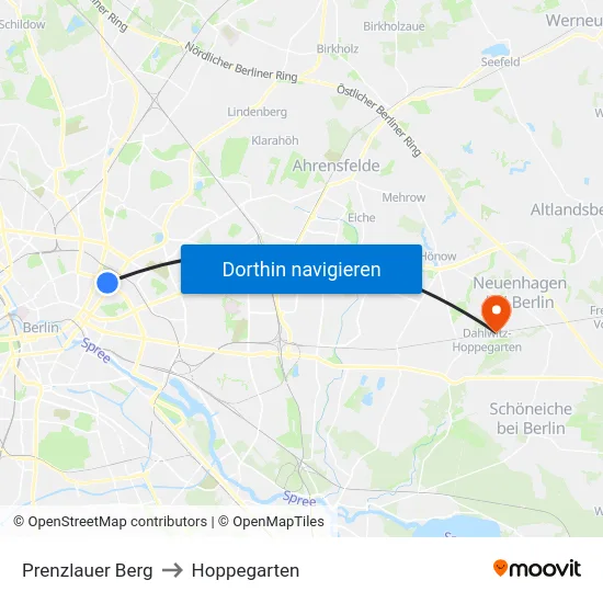 Prenzlauer Berg to Hoppegarten map
