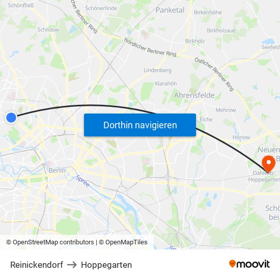 Reinickendorf to Hoppegarten map