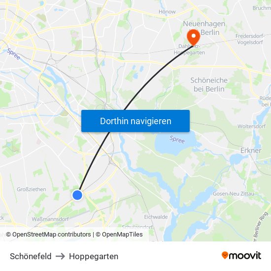 Schönefeld to Hoppegarten map