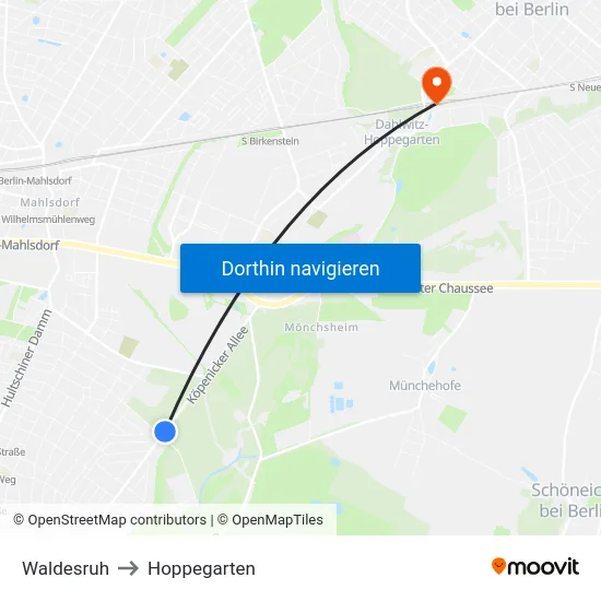 Waldesruh to Hoppegarten map