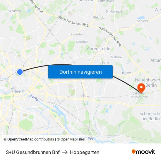 S+U Gesundbrunnen Bhf to Hoppegarten map