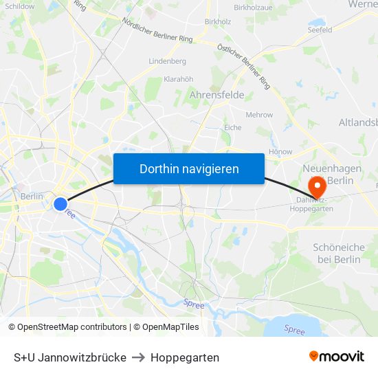 S+U Jannowitzbrücke to Hoppegarten map
