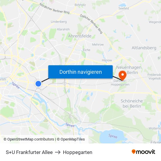 S+U Frankfurter Allee to Hoppegarten map