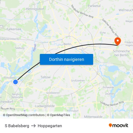 S Babelsberg to Hoppegarten map