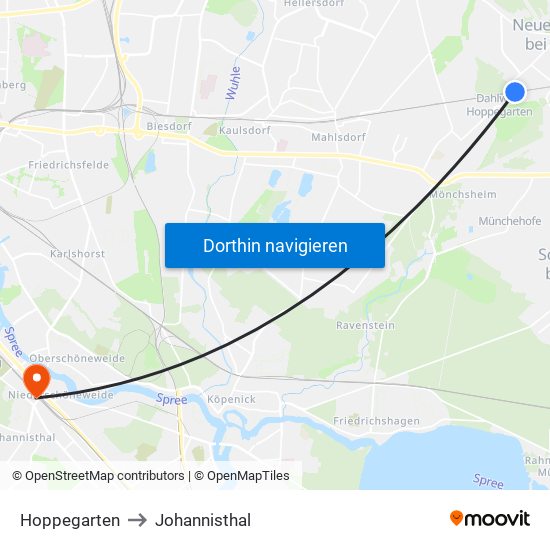 Hoppegarten to Johannisthal map