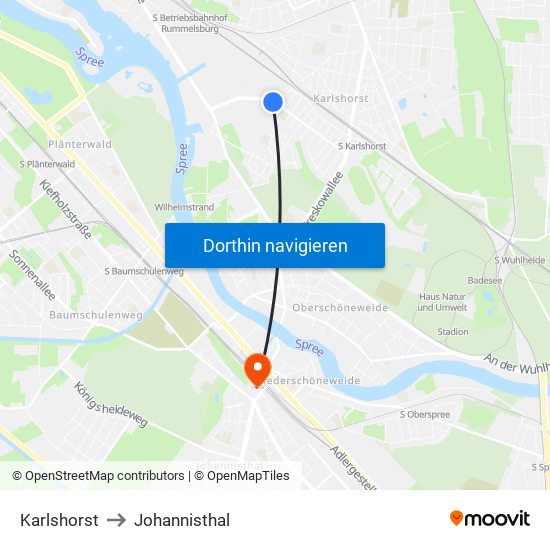 Karlshorst to Johannisthal map