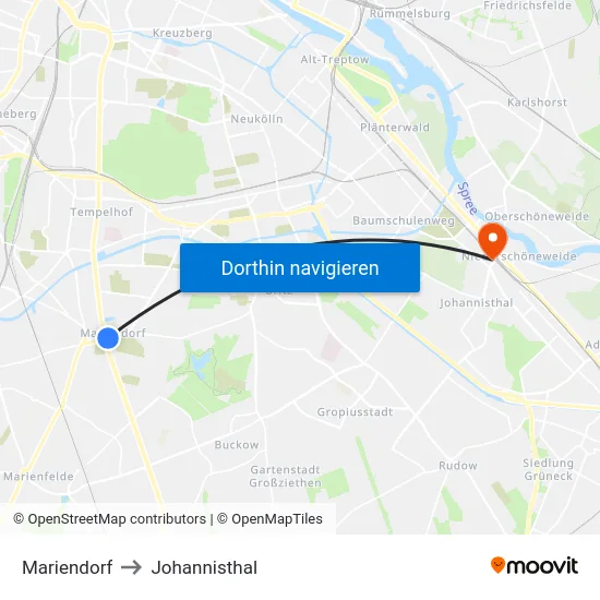 Mariendorf to Johannisthal map