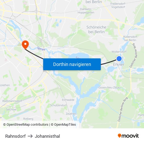 Rahnsdorf to Johannisthal map