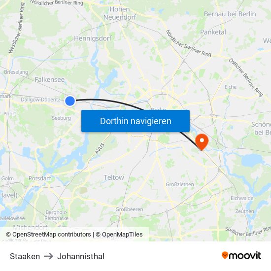 Staaken to Johannisthal map