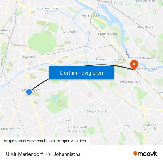 U Alt-Mariendorf to Johannisthal map