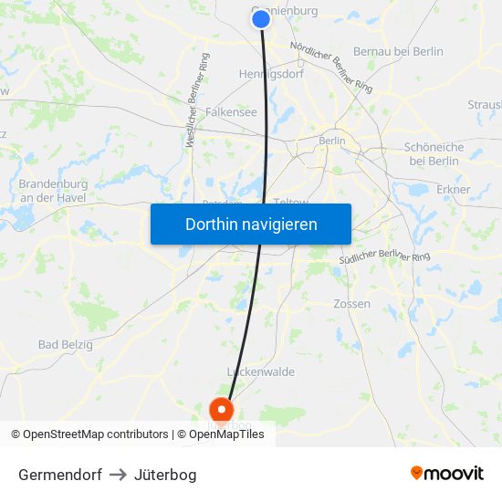 Germendorf to Jüterbog map