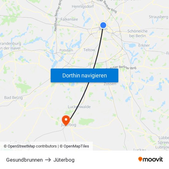 Gesundbrunnen to Jüterbog map