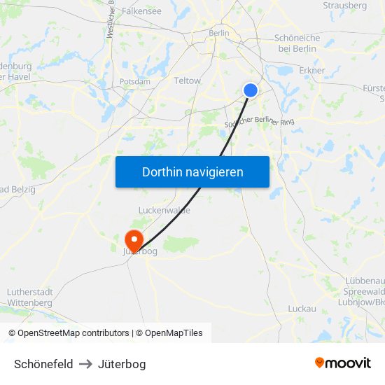 Schönefeld to Jüterbog map