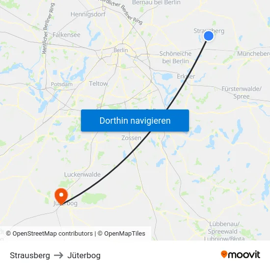 Strausberg to Jüterbog map
