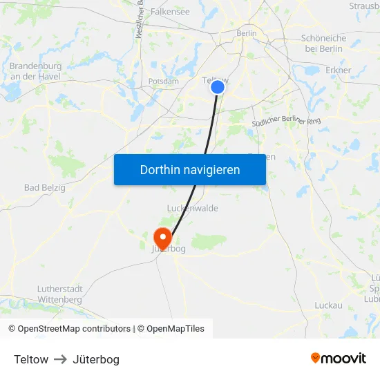 Teltow to Jüterbog map