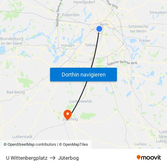 U Wittenbergplatz to Jüterbog map