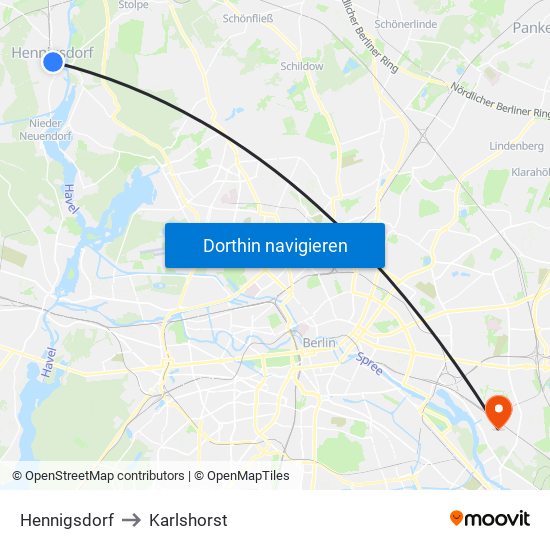 Hennigsdorf to Karlshorst map