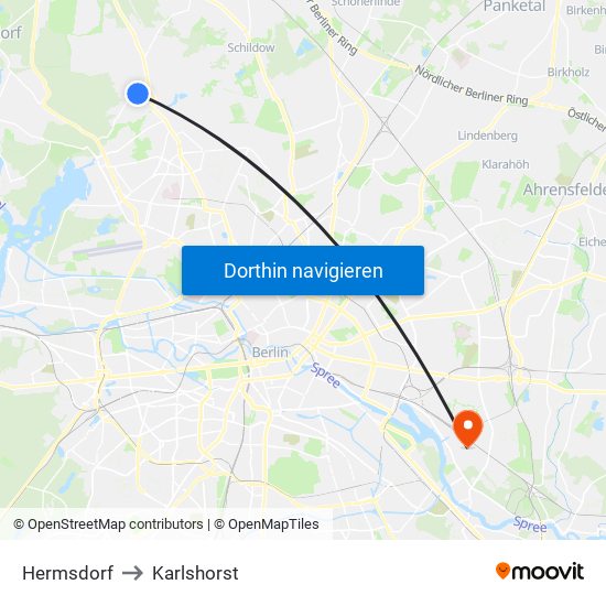 Hermsdorf to Karlshorst map