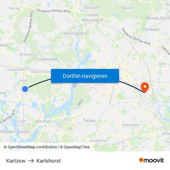 Kartzow to Karlshorst map