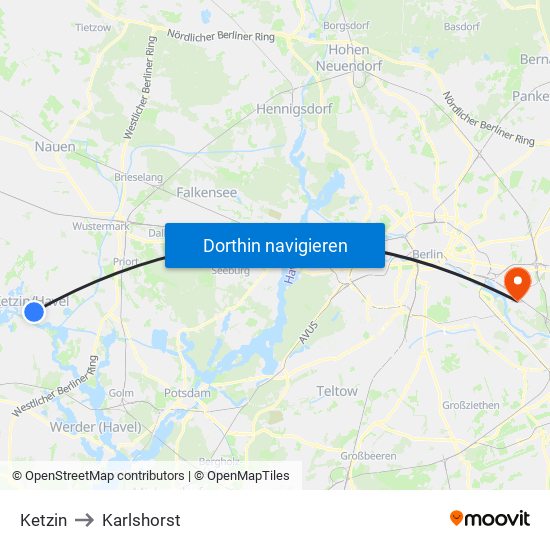 Ketzin to Karlshorst map