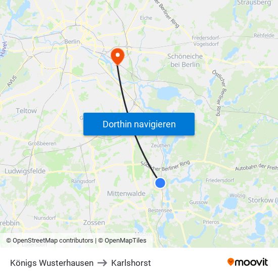 Königs Wusterhausen to Karlshorst map