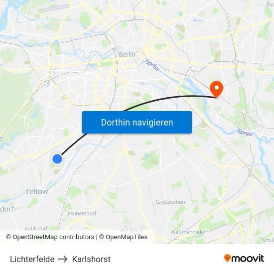 Lichterfelde to Karlshorst map