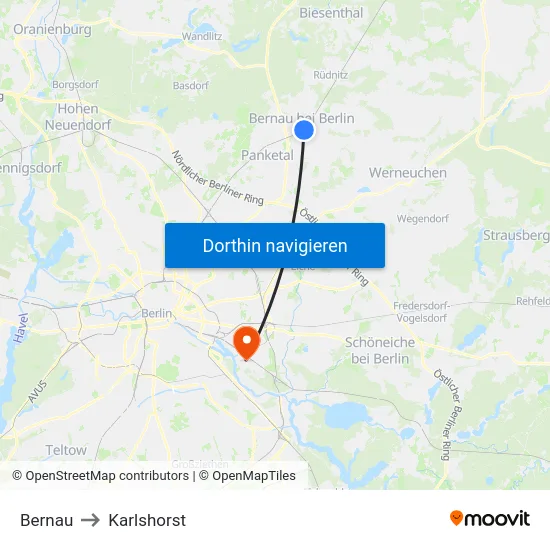Bernau to Karlshorst map