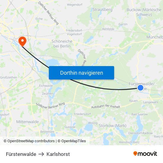 Fürstenwalde to Karlshorst map