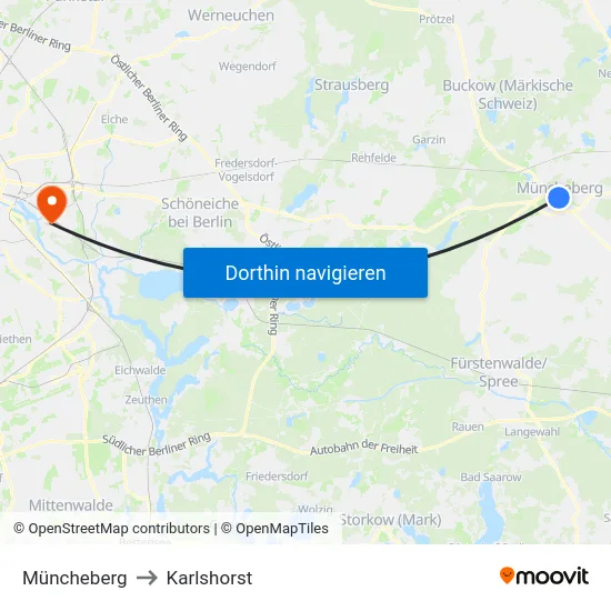 Müncheberg to Karlshorst map
