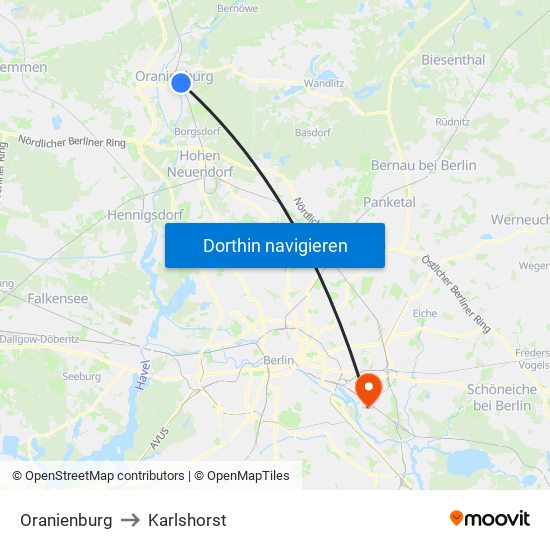 Oranienburg to Karlshorst map