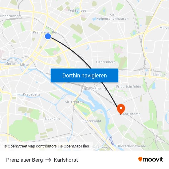 Prenzlauer Berg to Karlshorst map