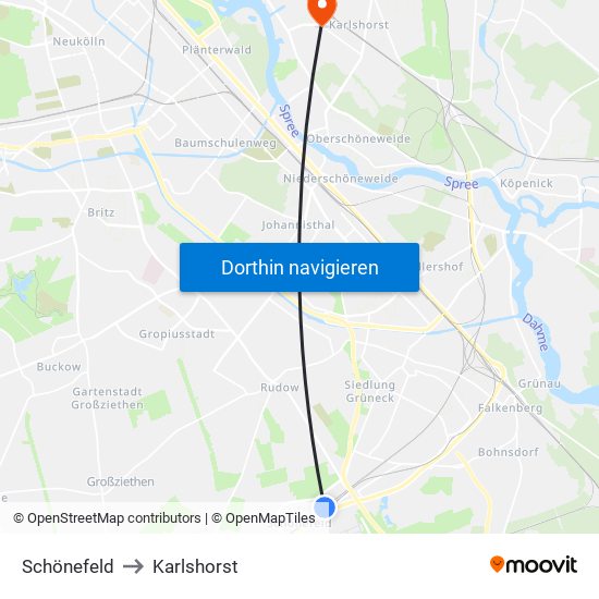 Schönefeld to Karlshorst map