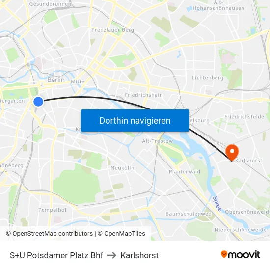 S+U Potsdamer Platz Bhf to Karlshorst map