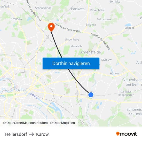 Hellersdorf to Karow map