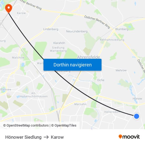 Hönower Siedlung to Karow map