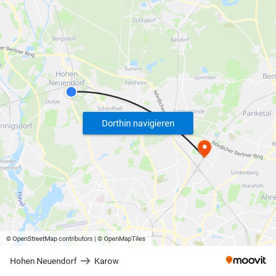 Hohen Neuendorf to Karow map