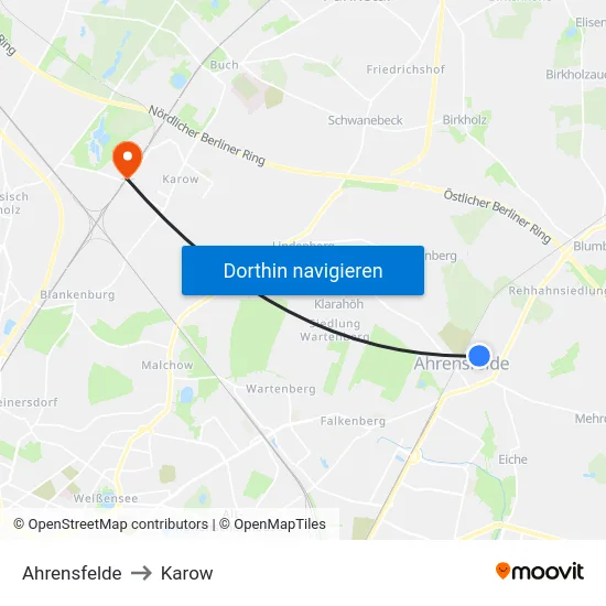 Ahrensfelde to Karow map