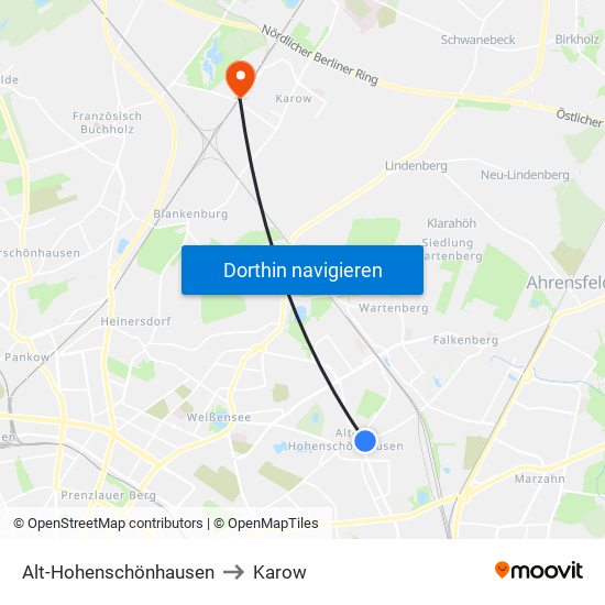 Alt-Hohenschönhausen to Karow map