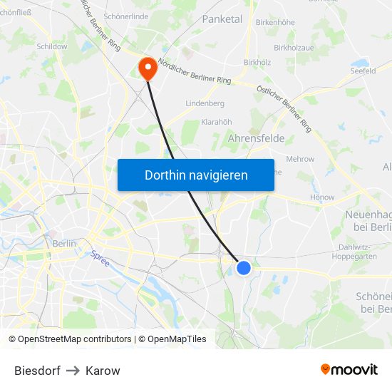 Biesdorf to Karow map