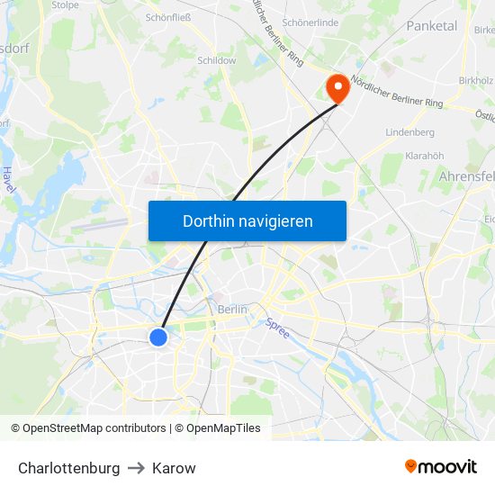 Charlottenburg to Karow map