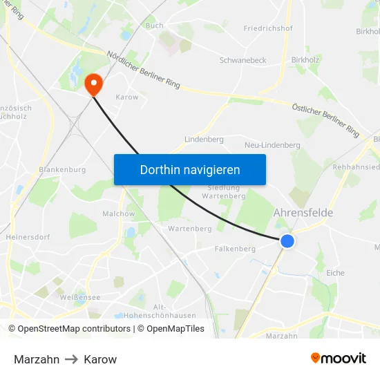 Marzahn to Karow map