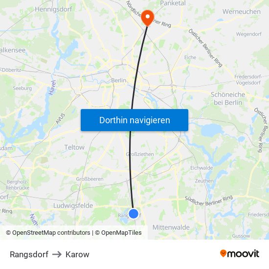 Rangsdorf to Karow map