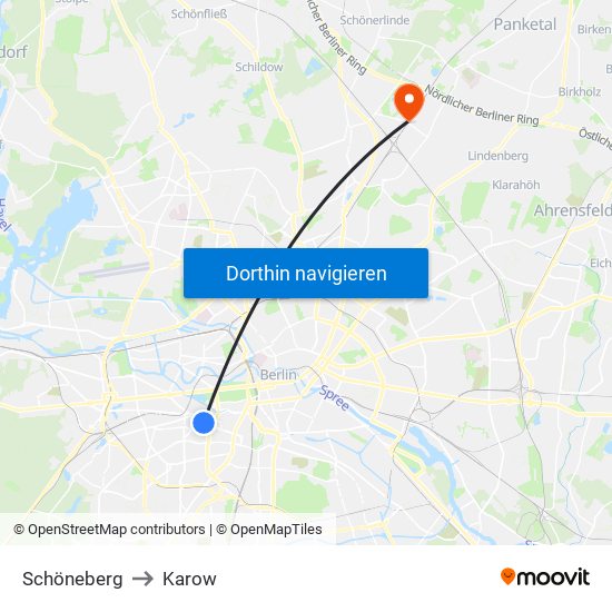 Schöneberg to Karow map