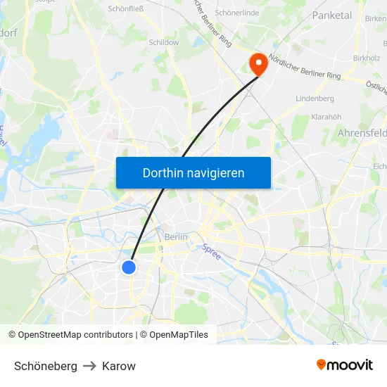 Schöneberg to Karow map